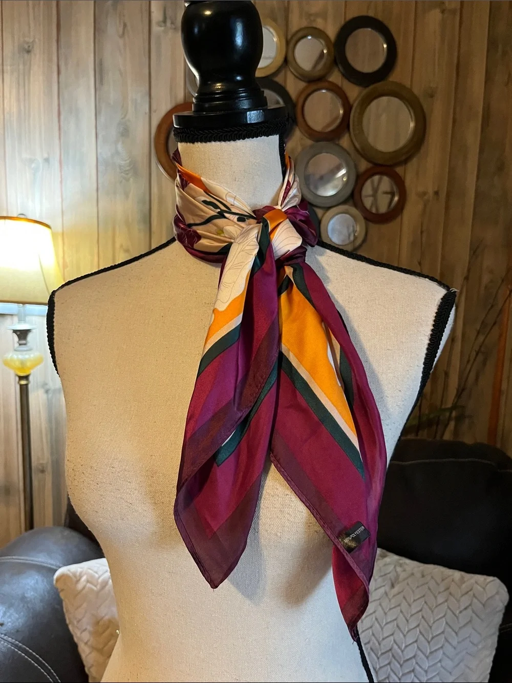Satiny Scarf 27x 27 E1-Orange Purple Hundred Flowers Feminine Classic Floral